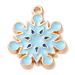 Christmas Zinc Alloy Enamel Pendants, Light Gold, Snowflake, 21.5x19x2mm, Hole: 1.6mm(PALLOY-K008-03H-KCG)