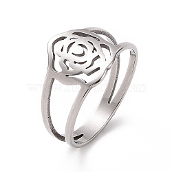 Non-Tarnish 201 Stainless Steel Rose Finger Ring, Hollow Wide Ring for Valentine's Day, Stainless Steel Color, US Size 6 1/2(16.9mm)(RJEW-J051-22P)