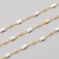 3.28 Feet Handmade Natural Howlite Beaded Chains, Real 18K Gold Plated Plated Brass Chains, Soldered, Long-Lasting Plated, 4~5x2~2.5mm, Beads: 2mm, Link: 2x1x0.2mm and 2x1.5x0.2mm(X-CHC-E021-01G)