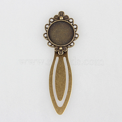 Iron Bookmark Cabochon Settings, Cadmium Free & Nickel Free & Lead Free, Flat Round, Antique Bronze, 83x28x3mm, Tray: 20mm(PALLOY-N0084-25AB-NF)