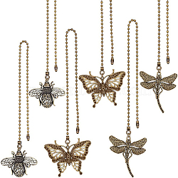6Pcs 3 Styels Tibetan Style Alloy Ceiling Fan Pull Chain Extenders, with Iron Ball Chain, Butterfly, Dragonfly & Bees, Antique Bronze, 347~361mm, 2pcs/style(AJEW-BC0003-46)