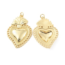 Rack Plating Brass Pendants, Cadmium Free & Lead Free, Long-Lasting Plated, with Jump Ring, Sacred Heart Charm, Real 18K Gold Plated, 37x25.5x4mm, Hole: 3.2mm(X-KK-C021-05G)