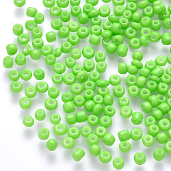 6/0 Baking Paint Glass Round Seed Beads, Lime Green, 4~5x3~4mm, Hole: 1~2mm, about 4500pcs/pound(SEED-S036-01C-16)