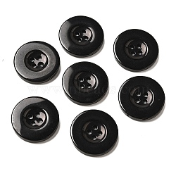 Resin Buttons, Dyed, Flat Round, Black, 25x3mm(RESI-D033-25mm-02)