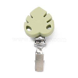 Resin Badge Holder Clips, Iron ID Card Clips, Leaf, 88mm(JEWB-BR00142-02)