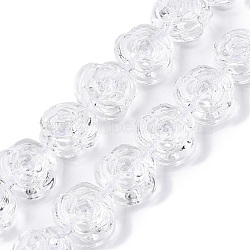 Transparent Glass Beads Strands, Rose, Clear, 12x13.5x8mm, Hole: 1mm, about 32~33pcs/strand, 14.96~15.35 inch(38~39cm)(GLAA-N001-54)