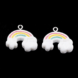 Resin Pendants, with Glitter Powder and Iron Findings, Rainbow, Platinum, Colorful, 23x21.5x5.5mm, Hole: 1.5mm(X-CRES-S304-82)