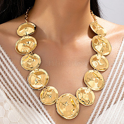 Alloy Textured Disc Link Bib Necklaces for Women, Golden, 22.83 inch(58cm)(WG63054-01)