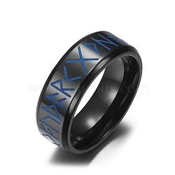 Luminous Stainless Steel Rings for Men, Viking Words Totem, Black, 8mm, US Size 10 1/4(19.9mm)(PW-WG21092-06)