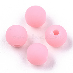 Opaque Spray Painted Acrylic Beads, Rubberized Style, Round, Pink, 8x7mm, Hole: 2mm, about 1656pcs/460g(ACRP-N002-22C)