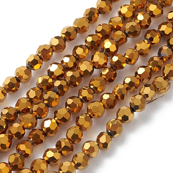 Electroplate Glass Beads Strands, Faceted, Rondelle, Gold, 4x4mm, Hole: 0.9mm, about 95pcs/strand, 14.41''(36.6cm)