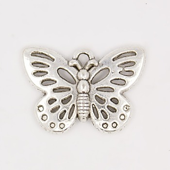 Alloy Pendants, Cadmium Free & Lead Free, Butterfly, Antique Silver, 18x25x2mm, Hole: 1mm
