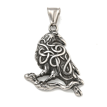 316 Surgical Stainless Steel Pendants, Eagle Charm, Antique Silver, 36.5x30x5mm, Hole: 4x7.5mm