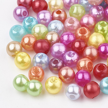 ABS Plastic Beads, Imitation Pearl , Round, Mixed Color, 4x3.5mm, Hole: 1.5mm, about 810pcs/27g