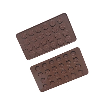 24-Cavity Silicone 4 Styles Flower Wax Melt Molds, For DIY Wax Seal Beads Craft Making, Rectangle, Coconut Brown, 210x115mm
