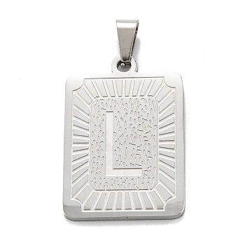 304 Stainless Steel Pendants, Rectangle with Alphabet, Letter.L, 30x20x1.5mm, Hole: 3x6mm