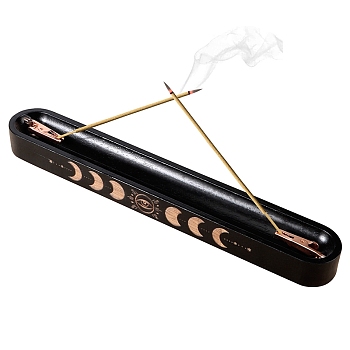 Wood Incense Burners, Rectangle with Moon Pattern Incense Holders, Home Office Teahouse Zen Buddhist Supplies, Black, 305x45x25mm