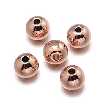 Brass Beads, Lead Free & Nickel Free & Cadmium Free, Solid Round, Real Rose Gold Plated, 10mm, Hole: 2mm