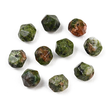 Natural Unakite Beads Strands, Star Cut Round Beads, Faceted, 8x7x7mm, Hole: 1.2mm