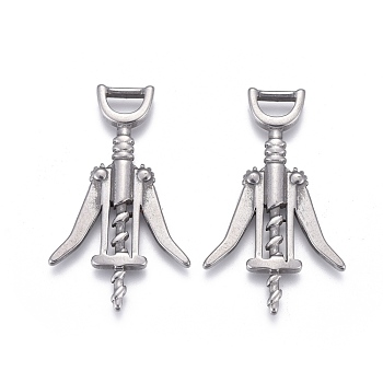 Non-Tarnish 304 Stainless Steel Pendants, Wine Bottle Opener, Stainless Steel Color, 30x18x2mm, Hole: 2x4mm