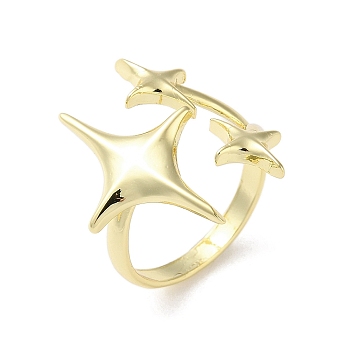 Brass Star Open Cuff Ring for Women, Golden, US Size 8 1/2(18.5mm)