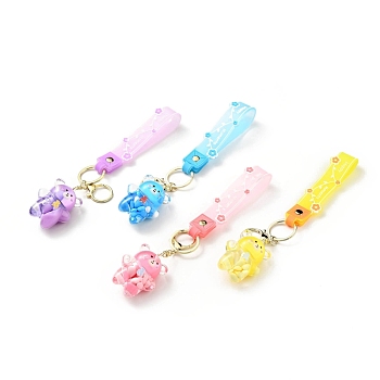 Bear Acrylic Pendant Keychain, with Light Gold Tone Alloy Lobster Claw Clasps, Iron Key Ring and PVC Plastic Tape, Mixed Color, 18cm