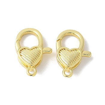 Brass Lobster Claw Clasps, Rack Plating, Long-Lasting Plated, Lead Free & Cadmium Free, Heart, Real 18K Gold Plated, 17.5x11.5x4.5mm, Hole: 1.6mm