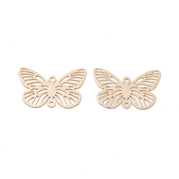 Brass Filigree Connector Charms, Butterfly Links, Light Gold, 12.5x19x0.3mm, Hole: 0.9mm