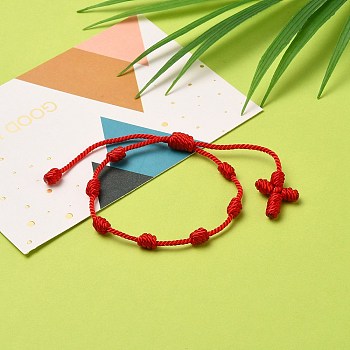 Adjustable Nylon Threads Braided Bracelets, Red String Bracelets, Cross, Red, Inner Diameter: 1-3/4~3-3/8 inch(4.5~8.5cm)