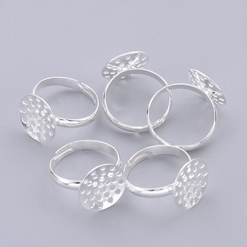 Adjustable Brass Sieve Ring Bases, Lead Free and Cadmium Free, Adjustable, Silver Color Plated, Size: Ring: 17mm inner diameter, 3mm wide, Round Tray, 14mm in diameter