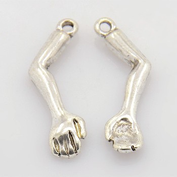 Alloy Pendants, Arm, Lead Free and Cadmium Free, Antique Silver, 28.5x10x4mm, Hole: 1.5mm