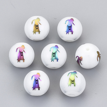 Electroplate Glass Beads, Round with Constellations Pattern, Multi-color Plated, Virgo, 10mm, Hole: 1.2mm