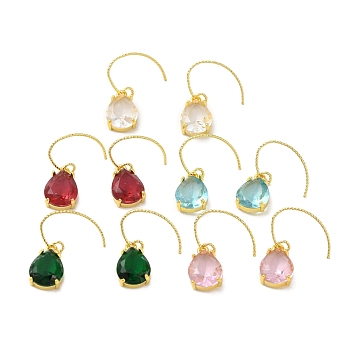 Teardrop Brass Hook Dangle Earring, with Clear Cubic Zirconia Glass Cadmium Free & Lead Free, Mixed Color, 26.5x10mm