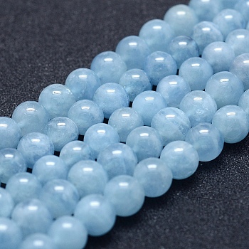 Natural Aquamarine Beads Strands, Grade A+, Round, 6mm, Hole: 1mm, about 67pcs/strand, 15.7 inch(40cm)