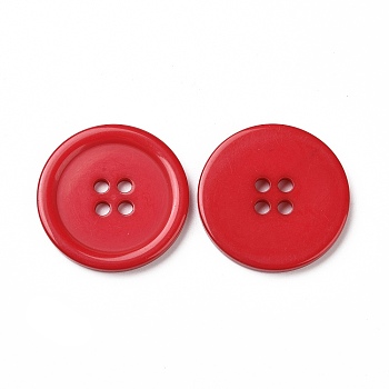 Resin Buttons, Dyed, Flat Round, Red, 30x3mm, Hole: 3mm, 98pcs/bag