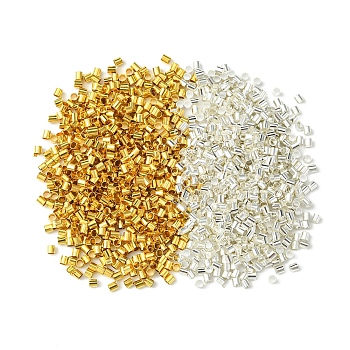 1200Pcs 2 Colors Brass Crimp Beads, Tube, Golden & Silver, 2x2x0.15mm, Hole: 1.5mm, about 600pcs/color