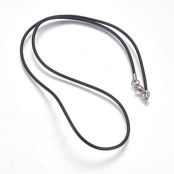 Rubber Cord Necklaces Making, with 304 Stainless Steel Lobster Claw Clasps, Black, 22.2 inch(56.5cm), 2mm