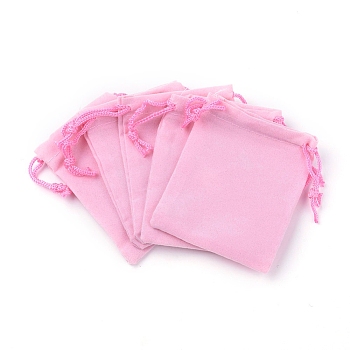 Velvet Cloth Drawstring Bags, Jewelry Bags, Christmas Party Wedding Candy Gift Bags, Hot Pink, 7x5cm