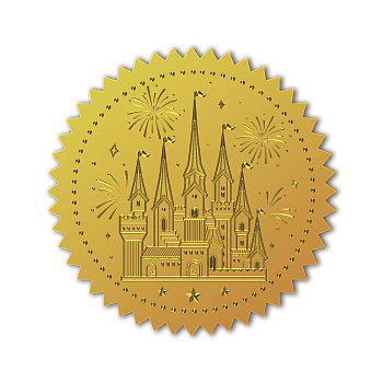 Self Adhesive Gold Foil Embossed Stickers, Medal Decoration Sticker, Castle, 5x5cm