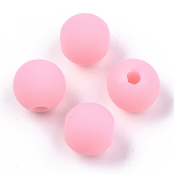 Opaque Spray Painted Acrylic Beads, Rubberized Style, Round, Pink, 8x7mm, Hole: 2mm, about 1656pcs/460g