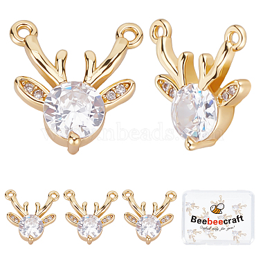Real 18K Gold Plated Clear Deer Brass+Cubic Zirconia Charms