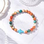 Dyed Synthetic Ocean White Jade & Turquoise Beaded Stretch Bracelets for Men Women, Cross, Turquoise, Inner Diameter: 2-1/8 inch(5.5cm)(BJEW-JB12372-02)