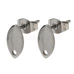 Non-Tarnish 304 Stainless Steel Stud Earring Findings, with Loop, Horse Eye, Stainless Steel Color, 10x5.5mm, Hole: 1mm, pin: 0.8mm(STAS-R063-36)