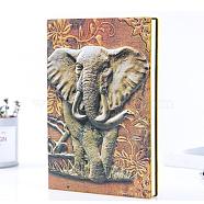 3D PU Leather Notebook, with Paper Inside, Rectangle with Elephant Pattern, for School Office Supplies, Multi-color, 215x145mm(OFST-PW0009-005A)