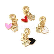 Rack Plating Brass Micro Pave Clear Cubic Zirconia European Dangle Charms, Enamel Heart & Bone & Paw Print Large Hole Pendants, Real 18K Gold Plated, Cadmium Free & Lead Free, Long-Lasting Plated, Mixed Color, 26.5mm, Hole: 4.5mm(KK-P279-30G)