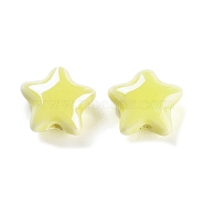 Handmade Porcelain Beads, Famille Rose Style, Star, Champagne Yellow, 12x14x7.5mm, Hole: 2.5mm, 2PCs/ set(PORC-O005-02)