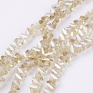 Electroplate Glass Beads Strands, Pearl Luster Plated, Faceted, Triangle, Beige, 4.5x5x6mm, Hole: 1mm, about 100pcs/strand, 13.7 inch(35cm)(EGLA-J145-6mm-PL05)