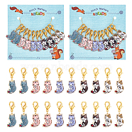 Cat Pendant Stitch Markers, Alloy Enamel Crochet Lobster Clasp Charms, Locking Stitch Marker with Wine Glass Charm Ring, Mixed Color, 3.8cm, 5 colors, 2pcs/color, 10pcs/set, 2 sets/box(HJEW-AB00282)