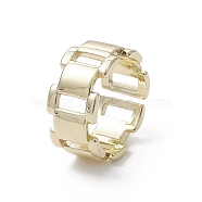 Rack Plating Brass Open Cuff Rings, Hollow Rectangle, Real 18K Gold Plated, US Size 6 1/4(16.7mm)(RJEW-K257-27G)