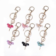 Alloy Resin Keychain, with Rhinestone, Golden Tone Alloy Key Clasps and Iron Key Rings, Ballet Girl, Mixed Color, 117~119mm(KEYC-JKC00204-M)